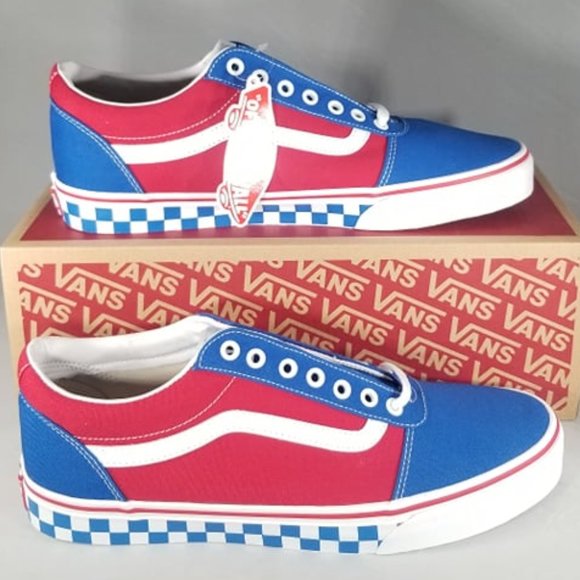 white blue and red vans